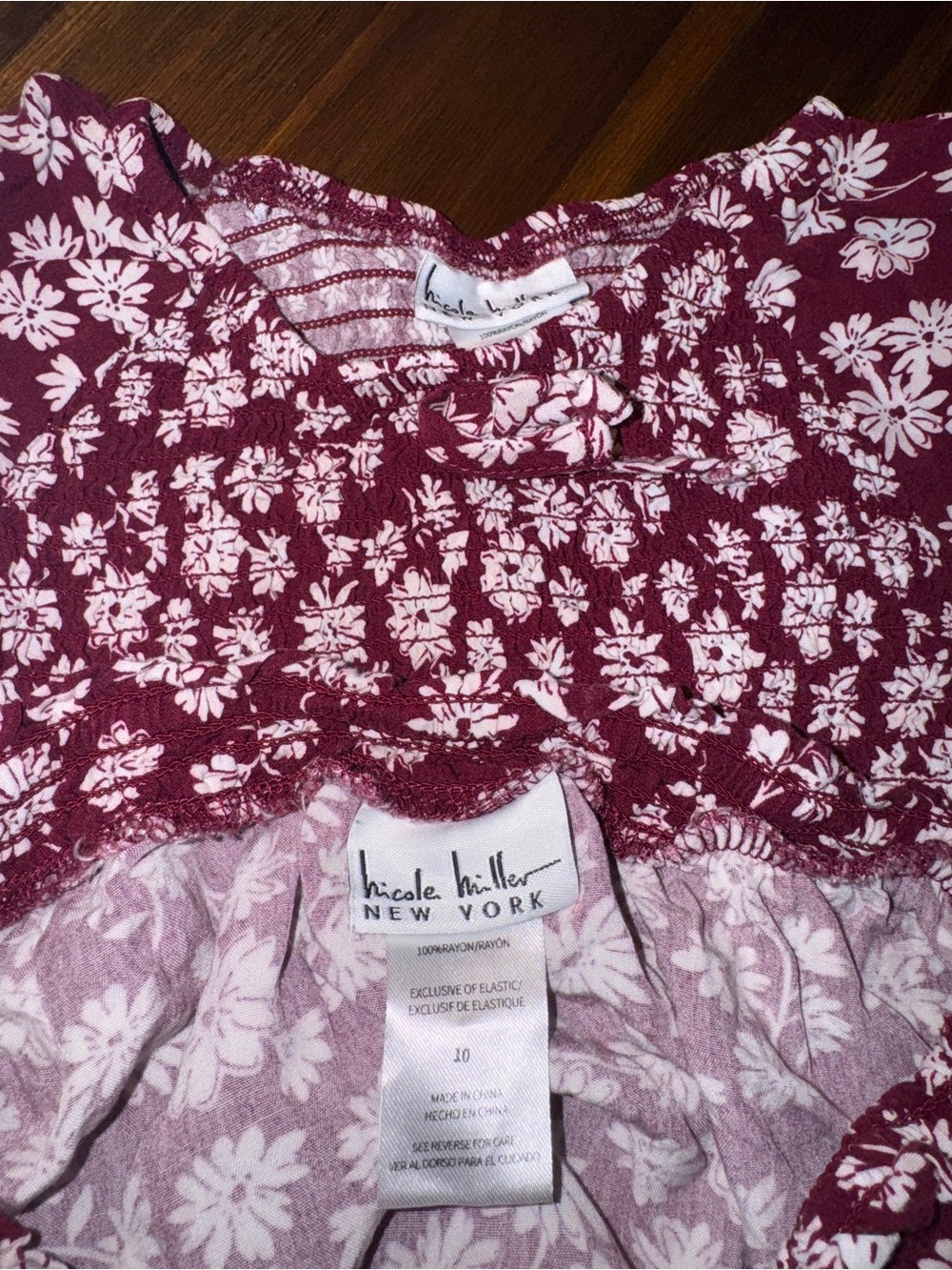Girls' Floral Burgundy Long-Sleeve Smocked Dress - Picture 10 of 11